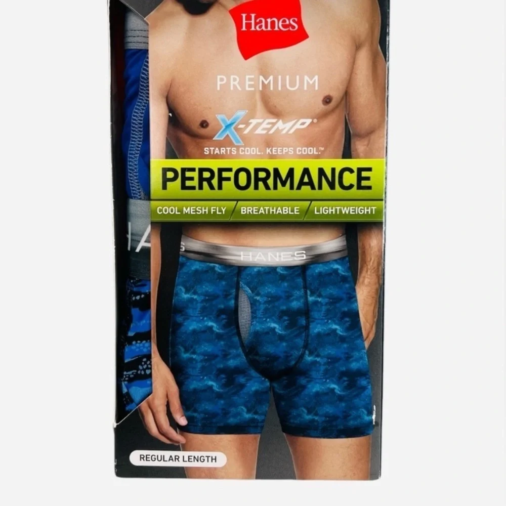 Hanes Premium X-temp Performance Boxer Briefs 3-Pack Blue Orange Mens Size small